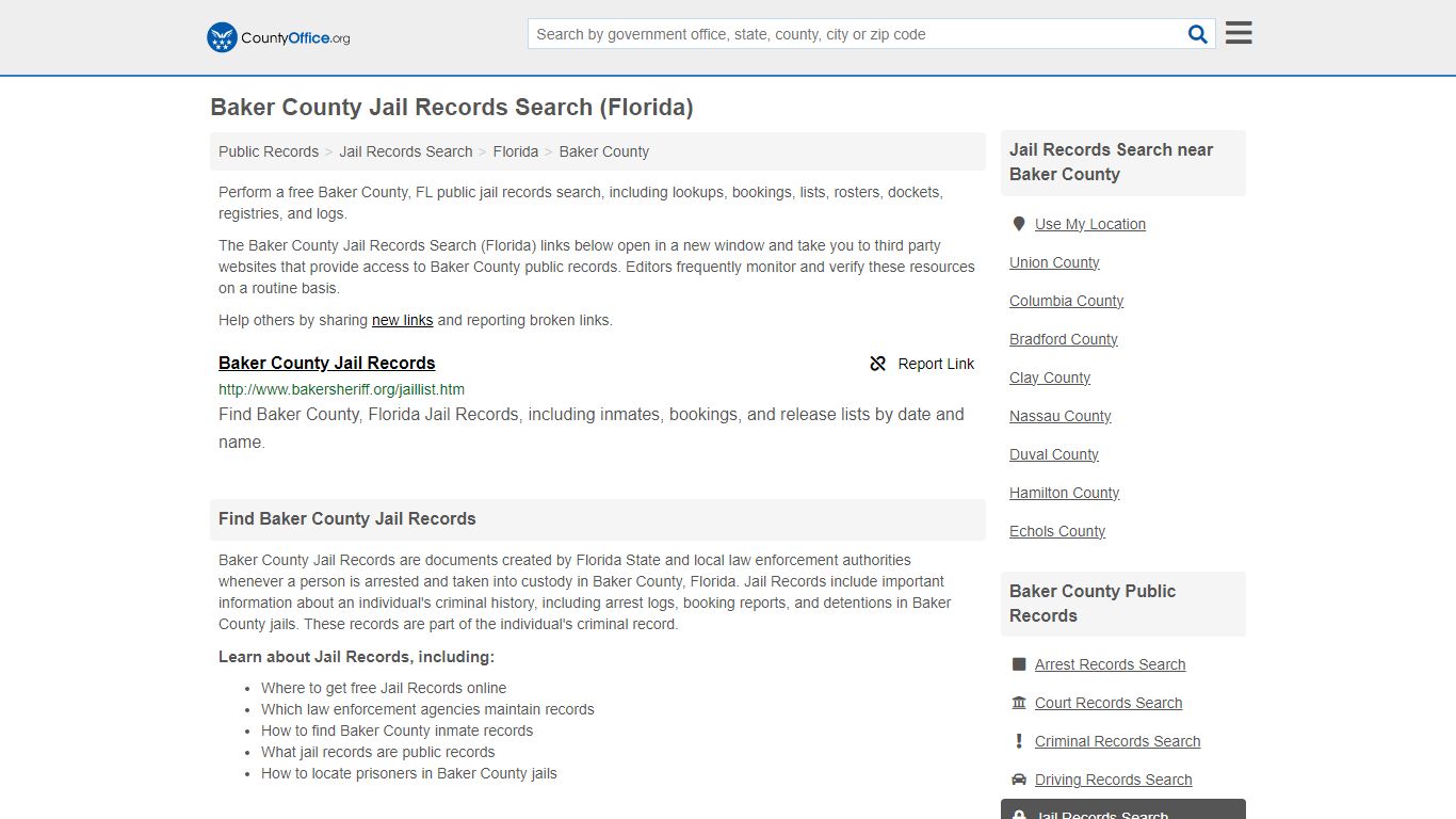 Jail Records Search - Baker County, FL (Jail Rosters & Records)